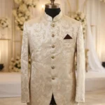 Beige Embroidered Kurta for Men with Pocket