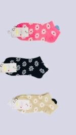 Women Floral Ankle Socks Pack of 3 Cotton Pakistan