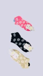Women Floral Ankle Socks Pack of 3 Cotton Pakistan - Image 2