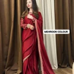Maroon Shamoz Silk Saree Set for Women