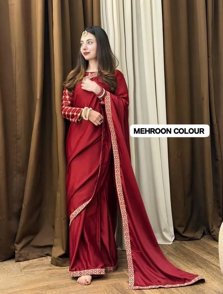 MZ1993200379AACN-media-1 Maroon Shamoz Silk Saree Set for Women - Image 1