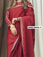 Maroon Shamoz Silk Saree Set for Women - Image 2