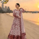 3 Pcs Women's Stitched Arabic Lawn Printed Maxi Suit
