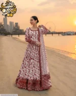 3 Pcs Women's Stitched Arabic Lawn Printed Maxi Suit