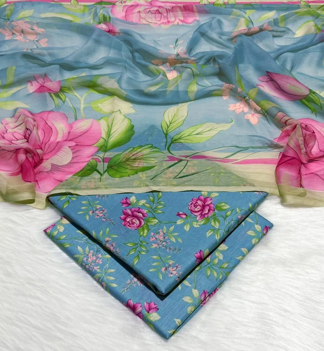 MZ962202902AIFS-media-1 Blue Floral Printed Unstitched Suit Set - Image 1