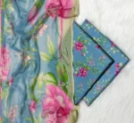 Blue Floral Printed Unstitched Suit Set - Image 2