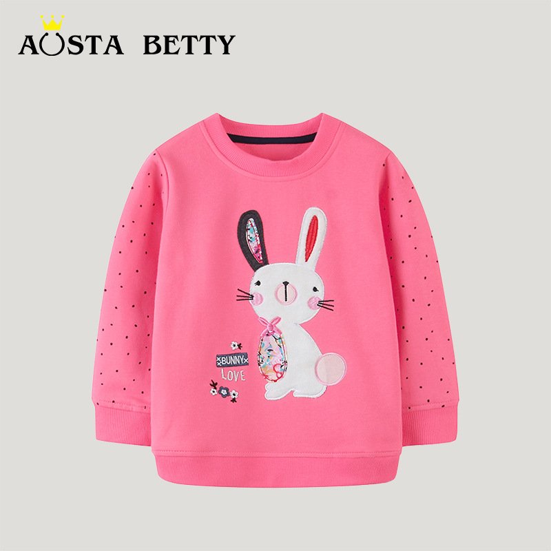 MZCHYHA242-media-1 Pink Bunny Embroidered Sweatshirt for Kids 3-10 - Image 1