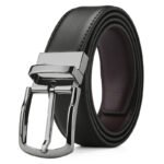 Men's Genuine Leather Belt Black Swivel Buckle