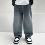 Wide Leg Denim Jeans for Kids Solid Blue - Image 2