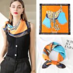 Women Silk Square Scarf Saddle Print Summer - Image 4