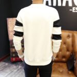 Men Striped Long Sleeve T-Shirt White Black Round Neck - Image 5
