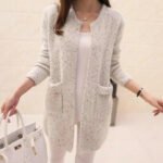 Women Light Blue Mohair Mid-Length Cardigan - Image 3