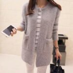 Women Light Blue Mohair Mid-Length Cardigan - Image 4