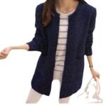 Women Light Blue Mohair Mid-Length Cardigan - Image 5