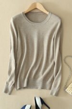 Women Woolen Round Neck Sweater Autumn Winter Solid Color Plus Size - Image 5