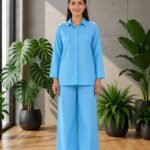 Sky Blue Micro-Spot Print Loungewear Set