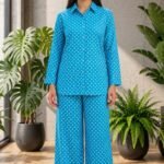 Vibrant Blue Polka Dot Shirt & Trouser Set
