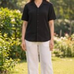 Black Textured Camp Shirt