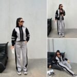 Grey & Black Color-Block Athletic Tracksuit