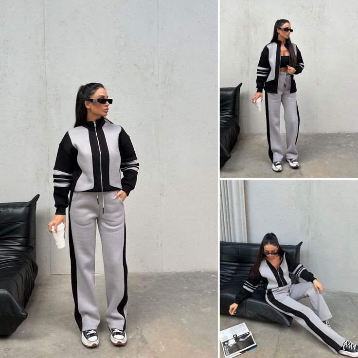 WhatsApp Image 2026-09-07 at 4.32.59 PM (1) Grey & Black Color-Block Athletic Tracksuit - Image 1