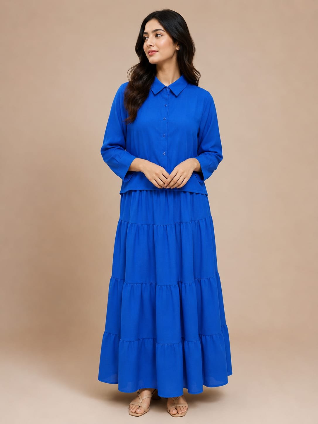 WhatsApp Image 2026-09-07 at 4.33.20 PM (1) Royal Blue Tiered Shirt Dress - Image 1