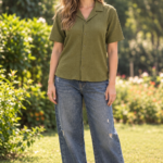 Textured Olive Camp Shirt
