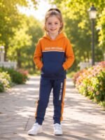 Kids Orange & Navy Fleece-Lined Tracksuit - Image 2